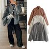 Woman Loose Gray Warm Baseball Jacket Autumn Casual Oversized Bomber Jacket Girls Vintage Thick Warm Outwear