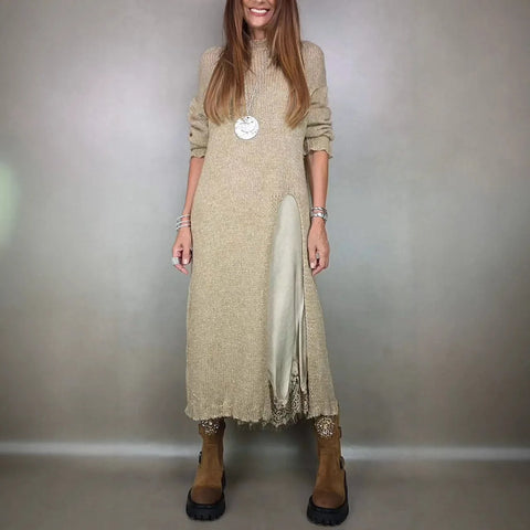 Autumn Soft Loose Sets Women 2 Pieces Long Sleeve Pullover Sweater + Lace Sexy Vest Dresses Two-piece Set Elegant Dress Outfits