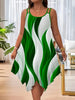 Plus-size women's asymmetrical geometric stripes printed double strap dress