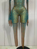 Sparkly Rhinestones Sexy Mesh See Through Bodycon Jumpsuit Women Birthday Gown Women Bar Nightclub Dancer Stage Outfit