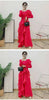 Ruffle Edge Maxi Pleated Dress For Women Round Neck Long Sleeves Solid Color Stitching Belt Dresses 2DA9911