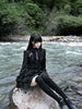Aoaiiys Mini Dress Women Black Gothic Lace Spliced Dresses Y2K Japanese Streetwear Lolita Dresses Spicy Girls Fall Clothes
