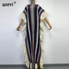 Knitting Rainbow Printing Comfort Warm Winter Holiday Dress Elegant Africa Women Boho Party Long Dress