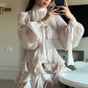 Women's Party Dresses High Waist Pleat Lady Casual High Collar Layered Banquet Dress Elegant Long Sleeve Evening Dress