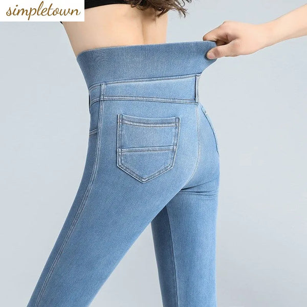 Elastic Waist High Waist Jeans for Women Spring and Autumn Slim Elastic Women's Age Reducing Casual Pants