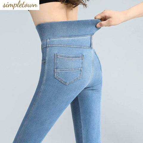 Elastic Waist High Waist Jeans for Women Spring and Autumn Slim Elastic Women's Age Reducing Casual Pants