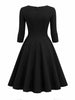 Women Elegant Square Neck 3/4 Sleeve Autumn Work Party Midi Dress Solid Color Zip Front Solid Business Casual Swing A-Line Dress