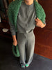 Women's Autumn Winter Knit Cardigan Pants Set Slim Fit Long Sleeve Long Trousers Simple Solid Color Sweater Suit