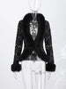 Street Faux Fur Lace Spliced Women's Jacket Black Slim Waist Lapel Long Sleeve Sexy Jackets Y2K Autumn Lady Coats