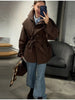 Oversized Tie Waist Short Trench Coat Stand Collar Long Sleeve Patch Pockets Spring Chic Daily Casual Women Jacket