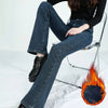 Winter Fleece Women's Flare Pants Retro Slim High Waist Elastic Cotton Thick Warm Denim Pants Korean Female Clothes