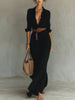 Buttons Draped Chic Party Dress Spring Autumn Women Turn Down Collar Simple Maxi Dress Long Sleeve Elegant Ladies Dress