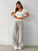 Women's Casual Striped Woven Wide Leg Pants Fall Winter Casual Stylish Full Length Trousers Y2K Clothes Streetwear