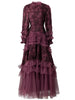 Women's Evening Dress Purple Three-Dimensional Flower Ruffled Long Sleeve Mesh Dresses Autumn Clothing QM782