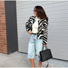 Women Zebra Print 2 Piece Set Round Neck Cropped Jacket Mini Skirt Set All Matching Suit Female Autumn Street Office Outfit