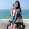 Ethnic Style Cape Oversized Sweater Jacket Women Loose Patchwork Warm Long Scarf Knitted Cardigan Woman