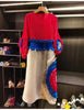 Pleated Tie Flower Long Sleeve Women's Dress Chic Loose Colorblock Patchwork Design Beading Famale Clothing 2DB6651