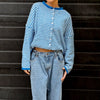 Women's Sweater Striped Button Down Cardigan Knit Tops Outerwear Casual Loose Long Sleeve Fall Tops Knitwear