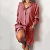 Autumn Elegant Cotton and Hemp Women's Dress Elegant Commuting Style Flip Collar Single Breasted Elegant Dress