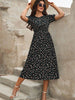 Women's Floral Print Puff Sleeve Dress, Round Neck Waist Tie Design, Boho Style Woven Fabric, All Season Wearable