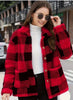 Women Plush Coat Jackets Plaid Print Outerwear Thick Warm Single Breasted Turn Down Collar Overcoat Office Lady Autumn Winter