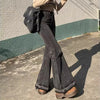 Woman High Waist Vintage Casual Flare Jeans Girls Elastic Slim Fit Bell Bottom Pants Lady Blue Black Grey Denim Trousers