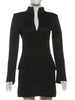 Women Elegant Office Dress Autumn Single Breasted Stand Collar Simple Solid Street Commute Skinny Suit Bodycon