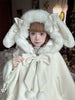 Japanese Lolita Faux Fur Patchwork Hooed Coat Y2k Aesthetic Cloak Jacket Women Kawaii Sweet Bow Jackets Oversized JK Capes