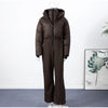 Winter Women's One‑piece Ski Suit Hooded Zipper Pocket Full Sleeve Coat Pant Suits Lady Warm Vacation Skiwear