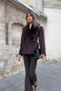 Women Big Faux Fur Lapel V‑Neck Wool Blend Blazer Jacket Double Button Fitted Waist Long Sleeve Elegant Outerwear Coat
