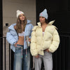 Solid Hooded Padded Jacket Women's Warm Long Sleeve Oversized Jacket Autumn Winter Lady High Street Outerwear