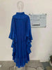 Ruffle Sleeves Pleated Dress For Women Lapel Solid Color Maxi Style Loose Elegant Clothing Spring 2DA2766