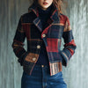 Vestes Femmes Plaid Print Women's Suit Collar Retro Warm Jacket Autumn Winter Versatile Spliced Button Suit Ropa Formal Mujer