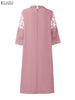 Elegant Lace Patchwork Knee-Length Dresses Women 3/4 Sleeve Embroidered Mesh Solid Wedding Guest Woman Dress 3XL