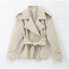 Women Lace Up Belt Trench Coat Chic Solid Lapel Full Sleeve Pocket Short Windbreaker Jacket Spring Lady Street Outerwear