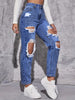 American Retro Hole-punched Jeans Women High Waist Straight-crotch Loose Slim Design High-street Vibe Wide-legged Dragging Pants