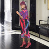 Elegant Women Pleated Patchwork Double Wear Batwing Long Sleeve V-neck Bodycon Midi Maxi Long Dresses Vestidos