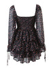 Autumn Women Vintage Floral Print Chiffon Dress Sexy Semi-Sheer Long Sleeve Layered Ruffle Ladies Short Dress