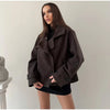 Solid Faux Suede Jackets Women's Stand Collar Full Sleeves Zip Cropped Coat Autumn Winter Lady Casual Outerwear