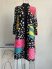 Pleated Contrast Color Leopard Printed Dress Stand Neck Single Breasted Mid-length Dresses Women Party Clothing 2Q1027