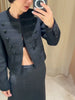 Chic Black Round Neck Napoleon Military Jacket Women Casual Full Sleeve Buttons Cropped Slim Coat Lady Daily Street Jackets