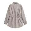 Women's European and American Style Simple Stand-up Collar Plaid Coat Pleated Coats