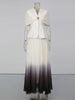 Spliced Button Two Piece Sets for Women V Neck Cape Sleeve Tunic Top High Waist Ombre Skirt Elegant Set Female