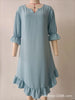 Elegant V-Neck Midi Sleeve Dress with Hem Ruffle Detail European And American Woven Fabric Women's