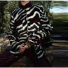 Zebra Striped Faux Fur Jacket Women Stand Collar Burgundy Velvet Patch Pocket Single Breasted Coat Autumn Street Jackets