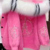 Autumn And Winter Warm Solid Color Thick Hooded Imitation Mink Fur Coat With Rhinestone And Fur Collar Women's Top Cardigan