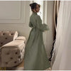 Spring Women Dress Set Minimalist Stand Collar Knot Button Slit Hem Long Dresses All-match Skirts Lady Street Gown