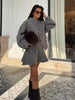 Ladies Elegant Knit Gray Dress Suits Button Loose Cardigans+Ruffles Mini Skirts Sets Winter Women 2 Piece Sets