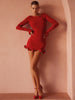 Fungus Edge Knitted Dress For Women Sexy Slim Long Sleeve Mini Dress Contrast Color Spring Vacation Dress