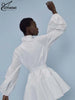 Elegant White Cotton Women's Dress Casual Ruffled Collar Long Sleeve Single Breasted Dresses Lace-Up Mini Dresses